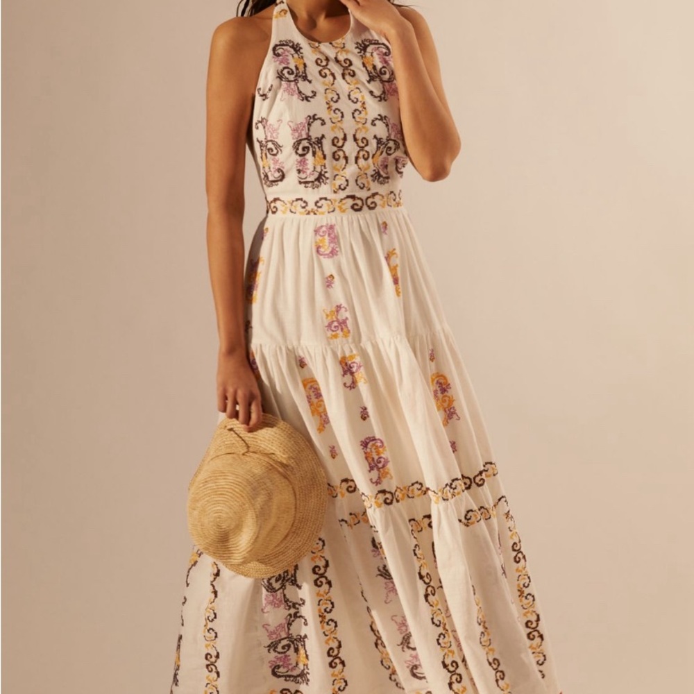 By Anthropologie Medallion embroided Halter Maxi Dress - Picture 3 of 16